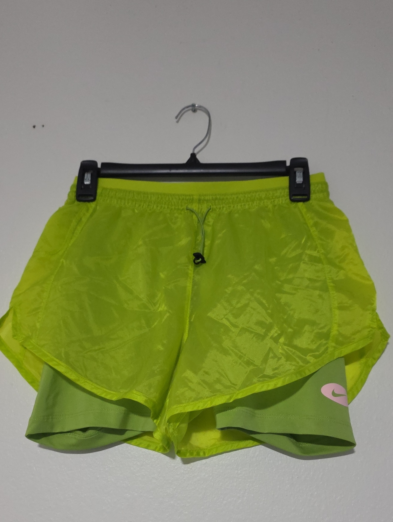 Nike Women’s Neon Yellow-Green Layered Athletic Shorts